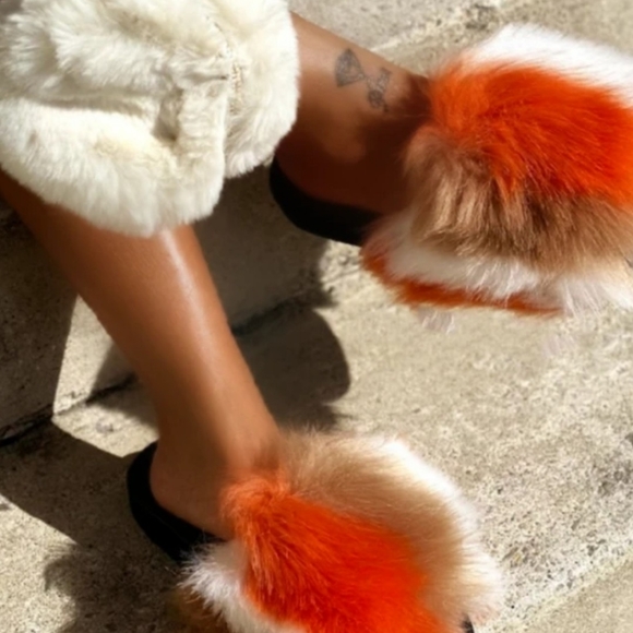 Orange Multi-color Furry Slides - Picture 1 of 2